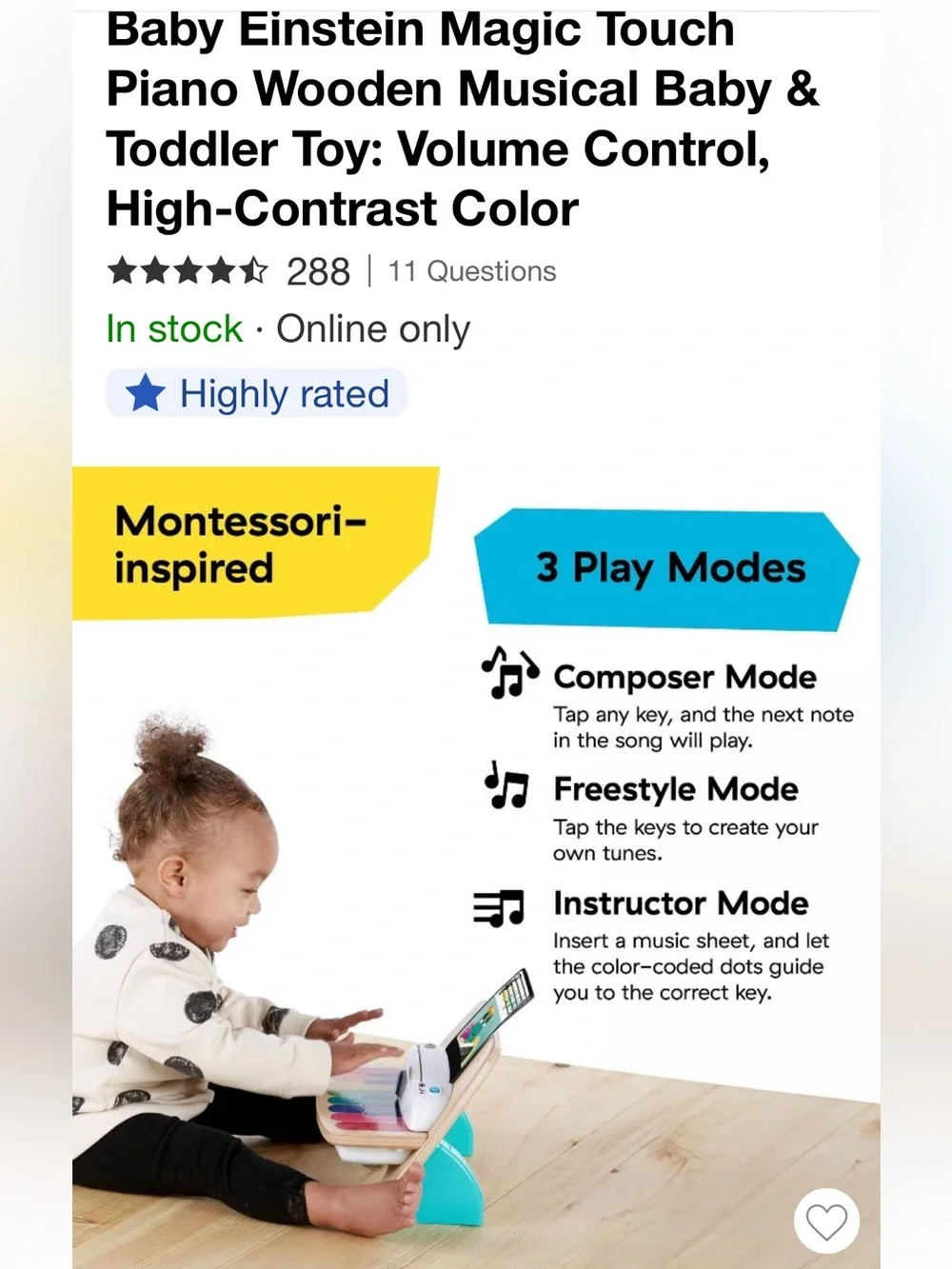 Baby Einstein Magic Touch Wooden Piano - like new in box, with all accessories